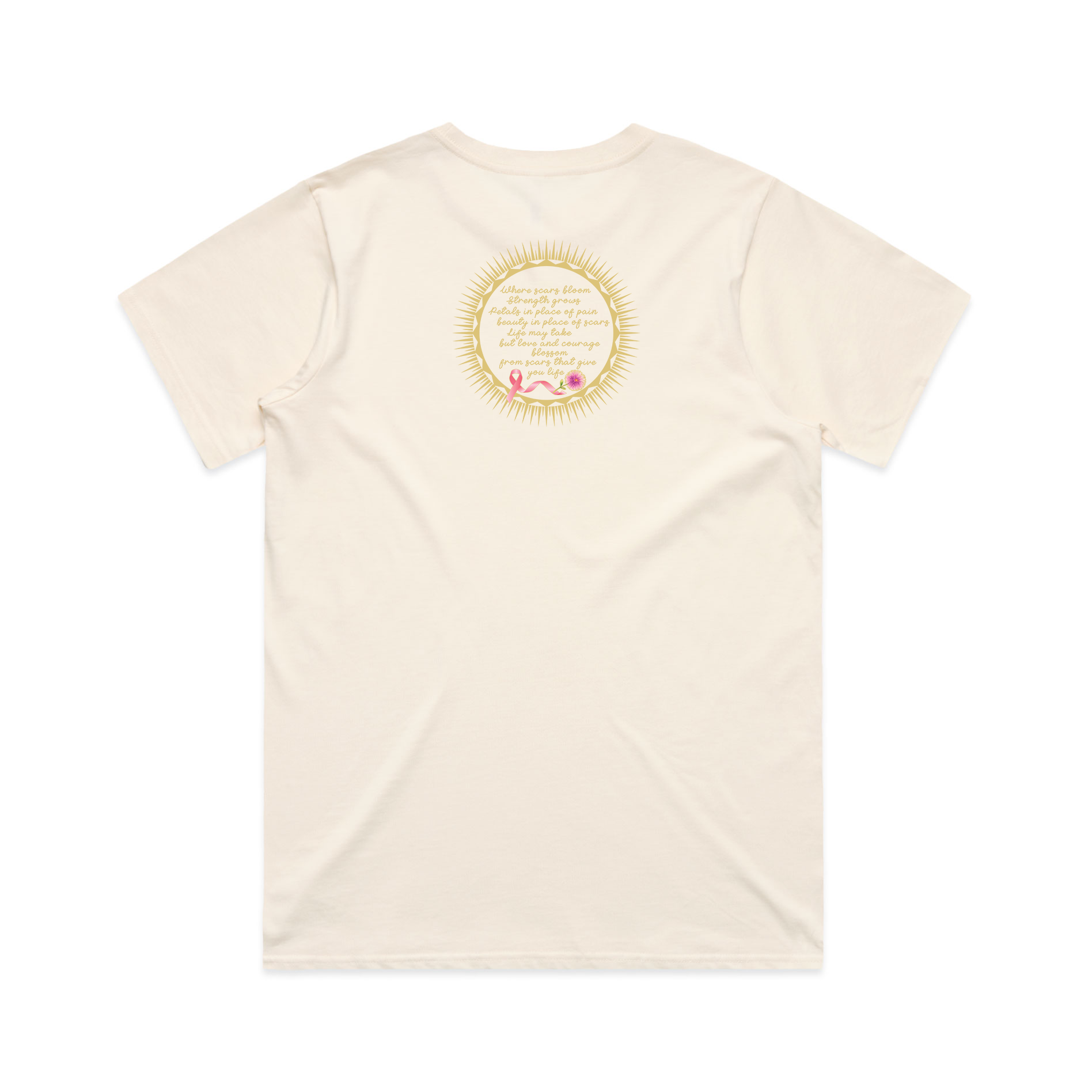 Back of the Beautiful Scars tee: Where scars bloom, strength grows